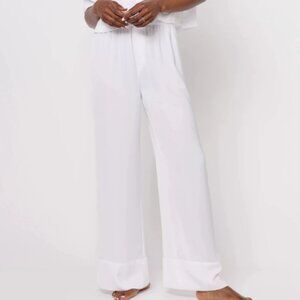 Barefoot Dreams Washed Satin Piped Wide Leg Pant-Sea Salt-XL-NWT-A612222